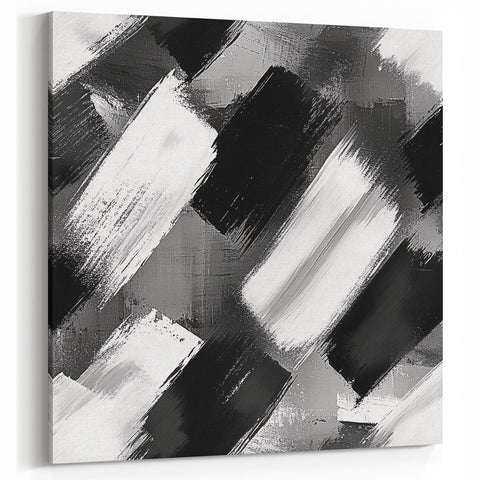 Modern Black and White Abstract Paintings - Monochrome Canvas Art
