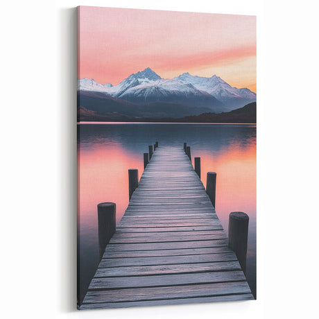 Minimalist Mountain Wall Art – Serene Lake and Pier Print