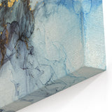 Modern Fluid Abstract Art – Gold & Blue Marble Ink Canvas