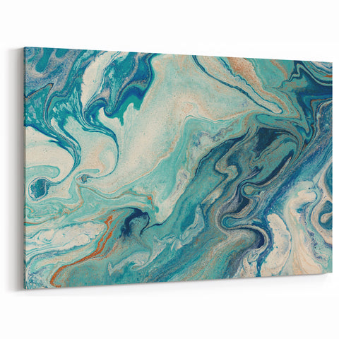 Fluid Abstract Wall Art – Ocean Blue & Turquoise Swirls Canvas