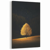 Minimalist Mountain Wall Art – Golden Tree in Sunlight Print
