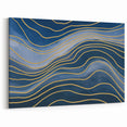 Fluid Abstract Wall Art – Navy Blue & Gold Wave Canvas