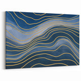 Fluid Abstract Wall Art – Navy Blue & Gold Wave Canvas