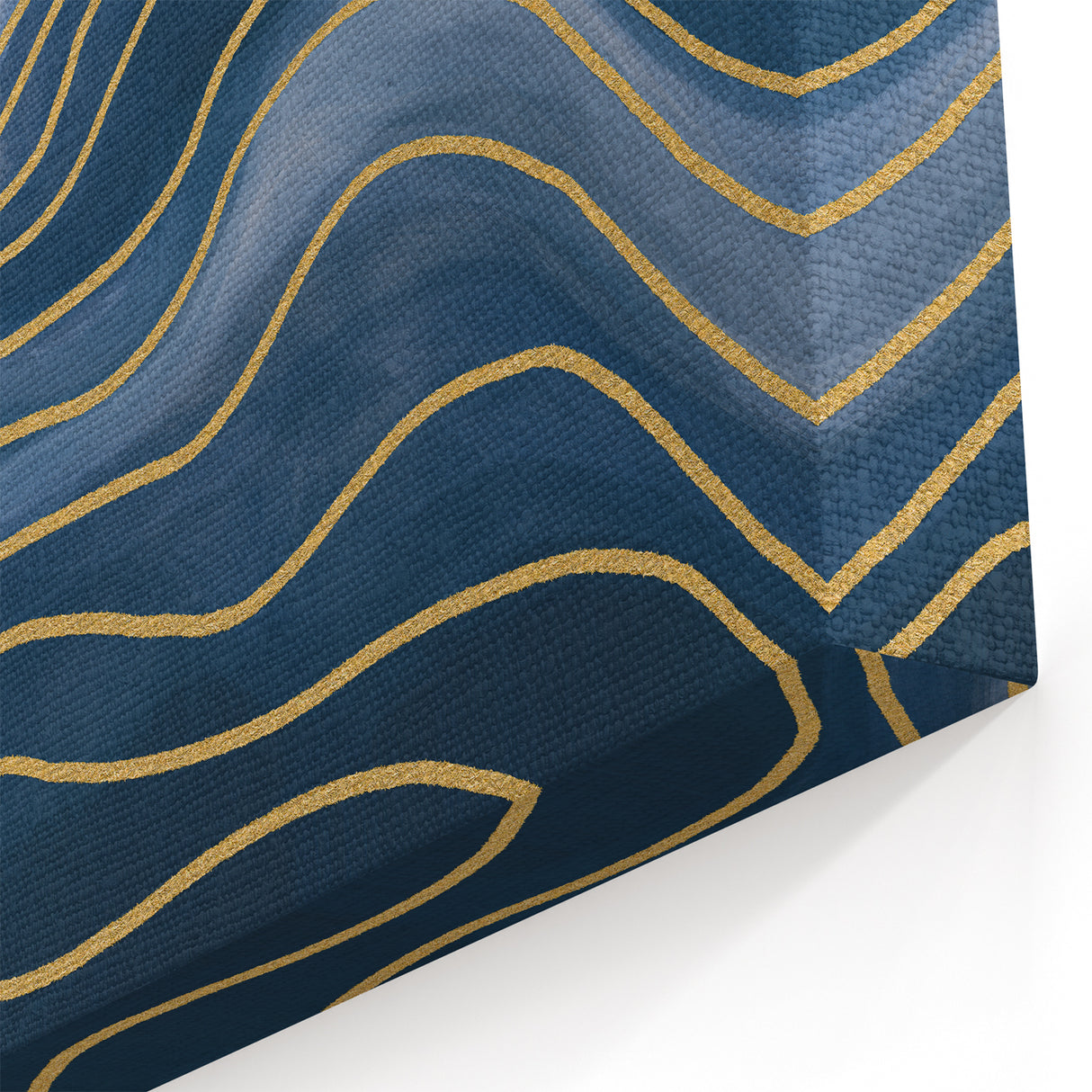 Fluid Abstract Wall Art – Navy Blue & Gold Wave Canvas