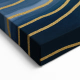 Fluid Abstract Wall Art – Navy Blue & Gold Wave Canvas