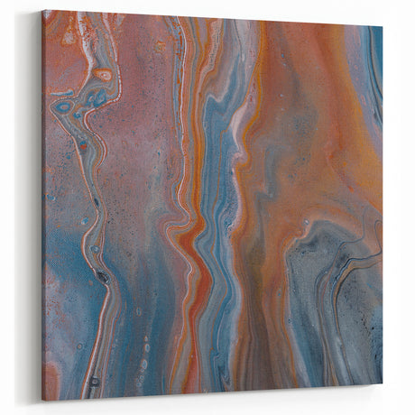 Fluid Acrylic Wall Decor – Rust & Blue Swirling Abstract Canvas