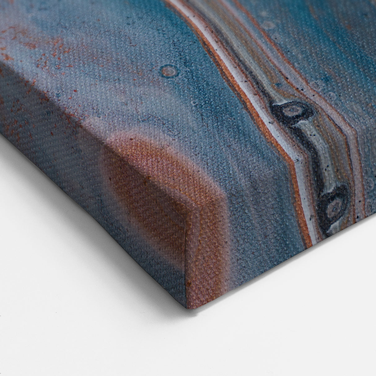 Fluid Acrylic Wall Decor – Rust & Blue Swirling Abstract Canvas