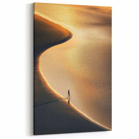 Minimalist Horizon Art – Golden Coastal Sunset Reflection Print