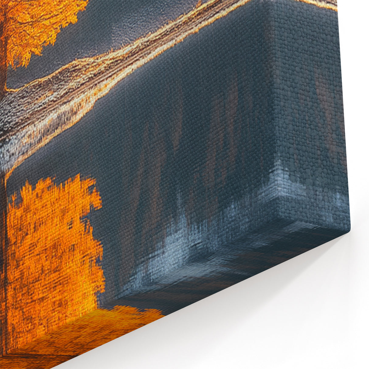 Minimalist Mountain Scene Art – Golden Tree & Lake Reflection Print