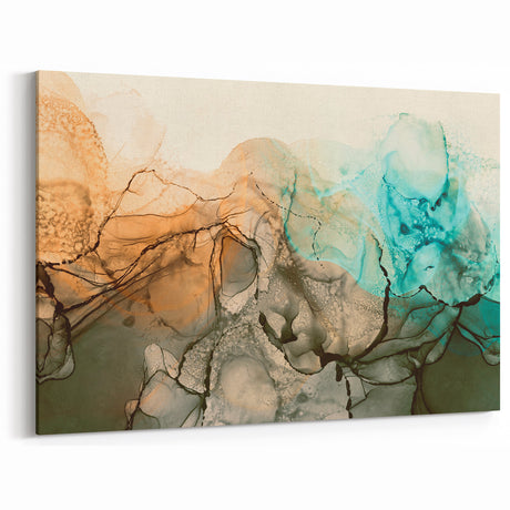 Vintage-Inspired Fluid Art – Abstract Brown & Teal Wall Decor