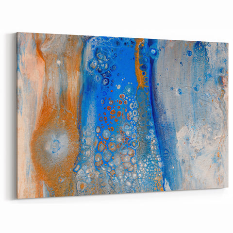 Fluid Abstract Wall Art – Blue & Gold Modern Acrylic Canvas Print