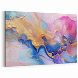 Abstract Fluid Canvas Art – Pink, Blue & Gold Modern Wall Print