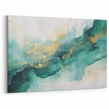 Modern Fluid Art Print – Teal & Gold Abstract Canvas Decor