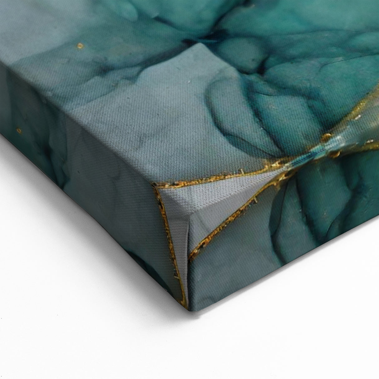 Contemporary Fluid Art Print – Teal & Gold Abstract Wall Decor