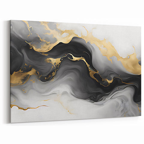 Luxury Fluid Acrylic Wall Decor – Black, Gray & Gold Canvas Art