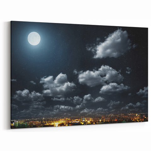 Modern Urban Landscape Art - Moonlit City Skyline Print