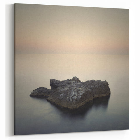 Minimalist Coastal Landscape Art – Serene Ocean Rock Scene Print