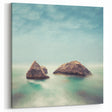 Minimalist Coastal Landscape Art – Misty Rock Island Ocean Scene