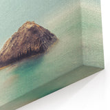 Minimalist Coastal Landscape Art – Misty Rock Island Ocean Scene