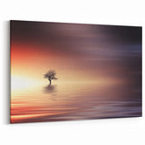 Minimalist Mountain Wall Art – Solitary Tree at Sunset Water Scene