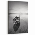 Black and White Minimalist Landscapes – Solitary Boat on Still Water Art