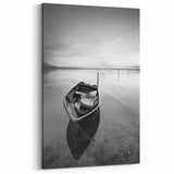 Black and White Minimalist Landscapes – Solitary Boat on Still Water Art