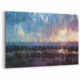 Abstract Minimalist Landscape Paintings – Blue and Violet Sunset Wall Art
