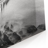 Minimalist Coastal Landscape Art – Weathered Pier in Black & White