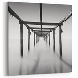 Minimalist Coastal Landscape Art – Pier Perspective in Monochrome