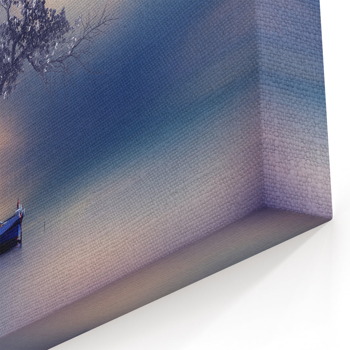 Contemporary Minimalist Nature Art – Tranquil Boat and Tree Scene