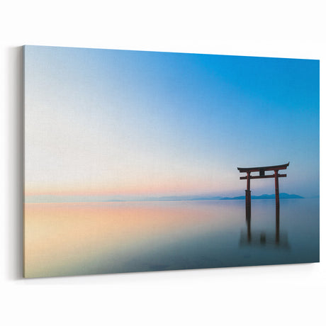 Abstract Minimalist Landscape Paintings – Torii Gate at Sunrise
