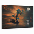 Minimalist Landscape Wall Art – Moonlit Tree and Boat Reflections