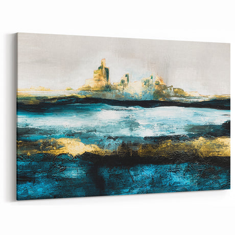 Modern Minimalist Landscape Prints – Abstract Gold and Blue Terrain