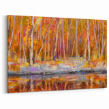 Abstract Minimalist Landscape Paintings – Autumn Forest Reflection