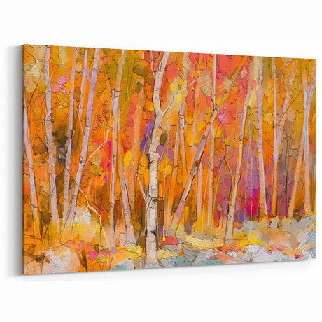Minimalist Landscape Wall Art – Warm Autumn Forest in Abstract Color