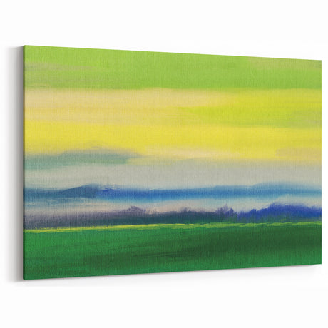 Contemporary Minimalist Nature Art – Green Field Under Yellow Sky