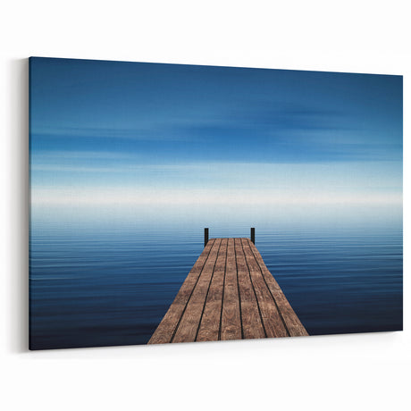 Minimalist Coastal Landscape Art – Wooden Pier Over Calm Blue Sea