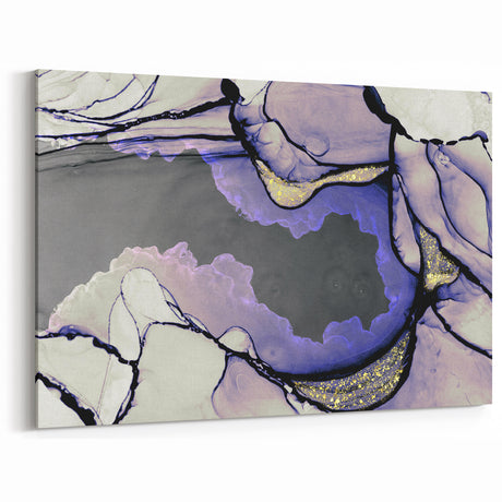 Contemporary Fluid Art Piece – Lilac & Gold Ink Style Canvas