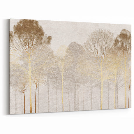 Minimalist Mountain Wall Art – Textured Golden Forest in Haze