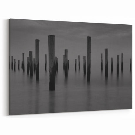 Contemporary Minimalist Nature Art – Pier Posts in Silent Water