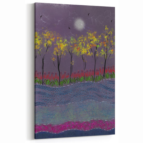 Abstract Minimalist Landscape Paintings – Forest Glow by Moonlight