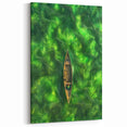 Minimalist Coastal Landscape Art – Tranquil Boat in Green Waters