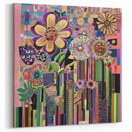 Contemporary Fluid Art Pieces with Floral Mosaic - Multicolor Wall Decor