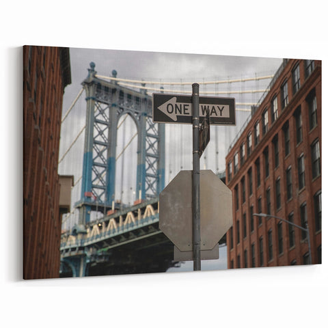 Urban scenery wall art – Industrial city bridge and street sign