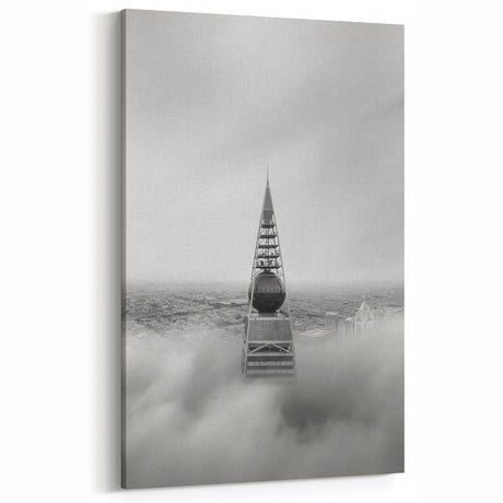 Cityscape photography prints – Iconic spire above the city clouds