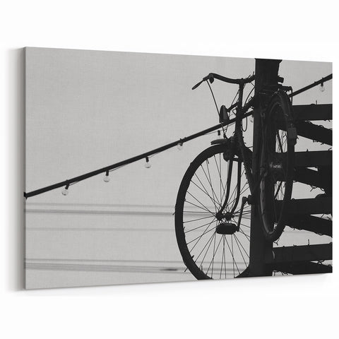 Modern Urban Landscape Art – Black and White Bicycle Scene
