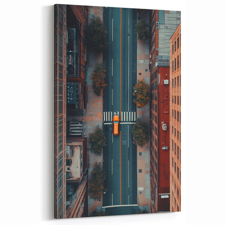 Urban Scenery Wall Art – Aerial City Taxi Street Canvas Print