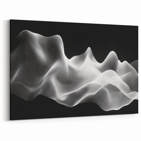 Large Abstract Wall Decor – Black & White Digital Wave Motion