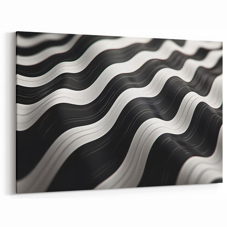 Modern Abstract Canvas Prints – 3D Black & White Wave Pattern