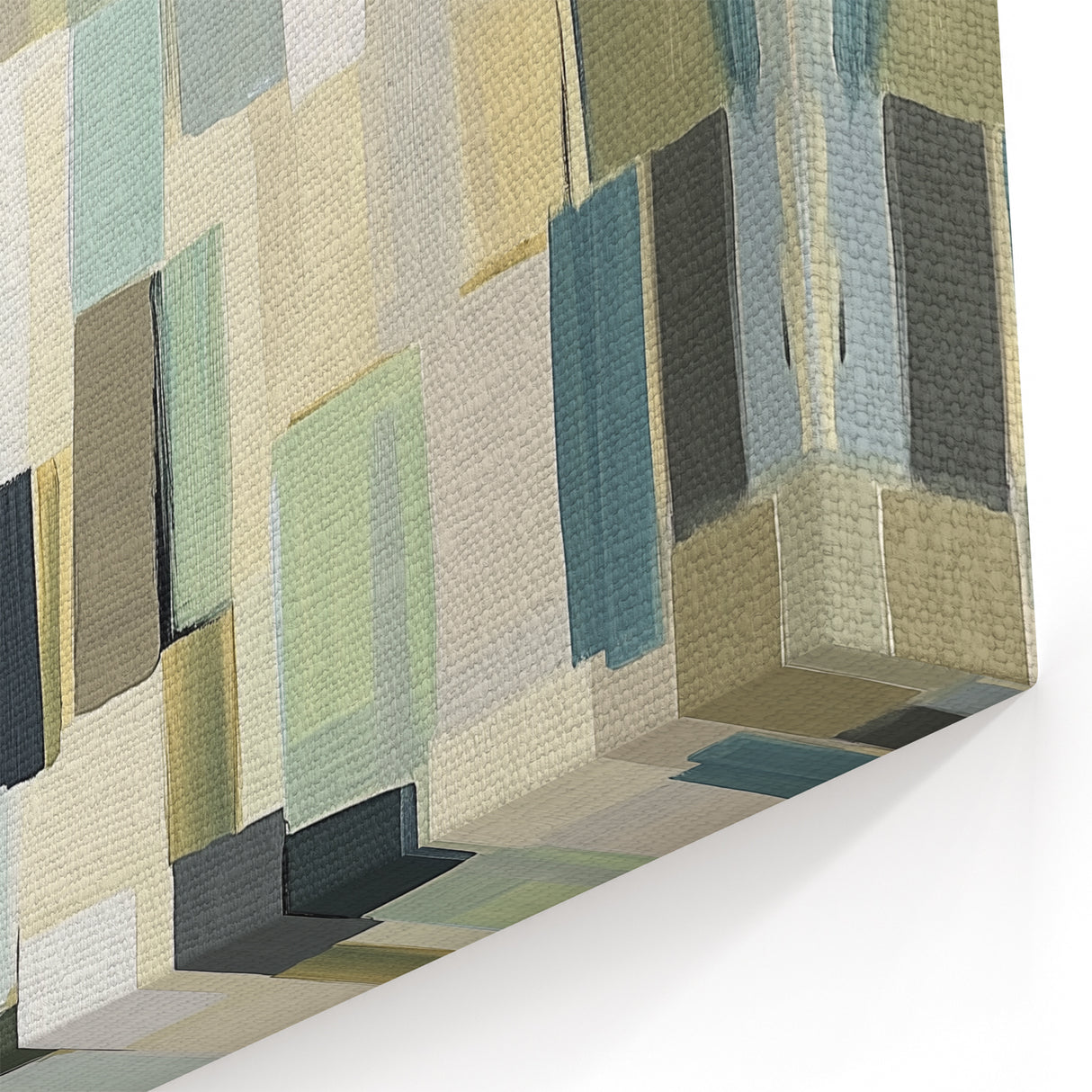 Contemporary Abstract Canvas – Earthy Grid in Olive, Beige & Sage